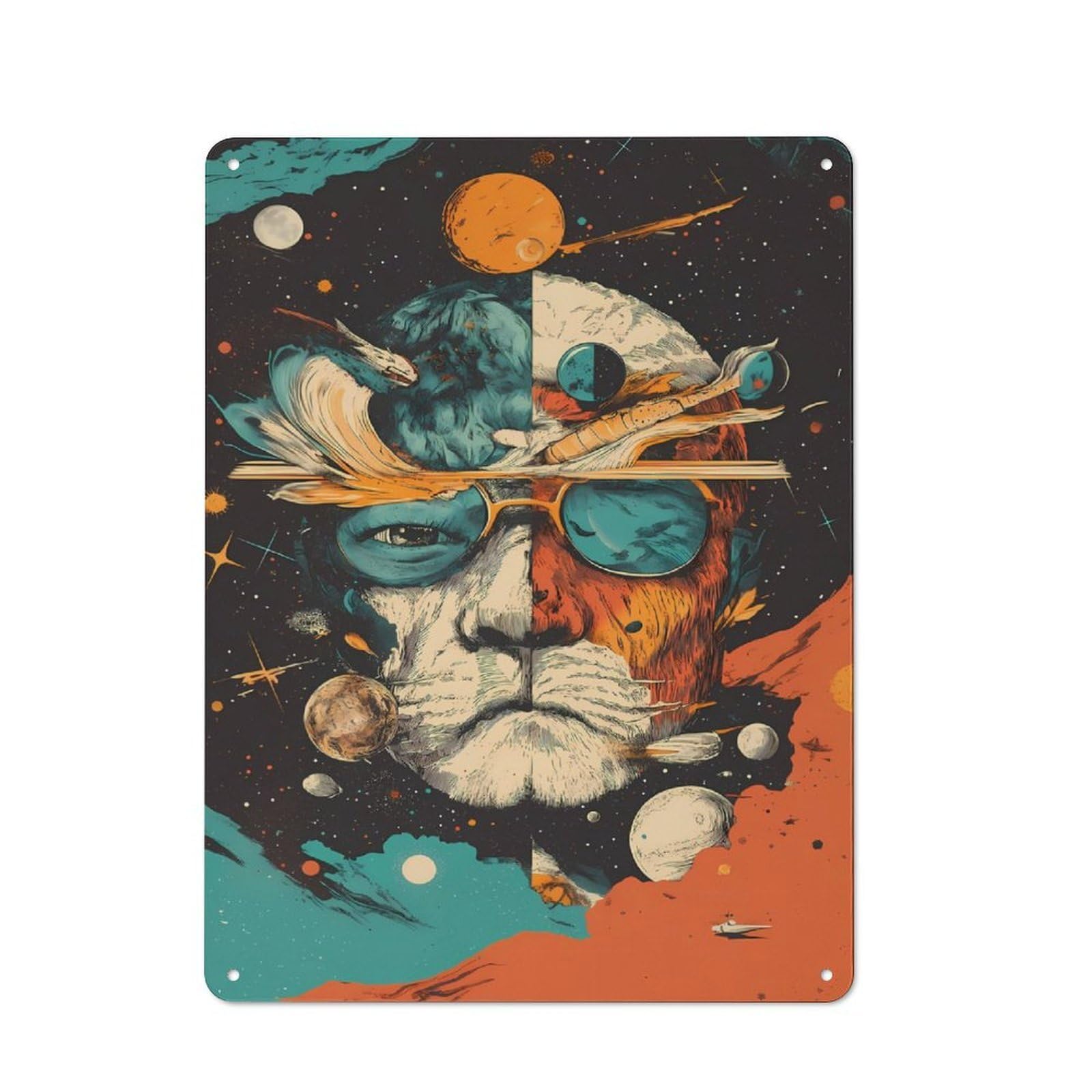 Junmoney Cosmic Lion Abstract Space 40X30cm Vintage Tin Sign With For Hobby Room Or Studio, For Winter Interiors And Metal Sign Collectors