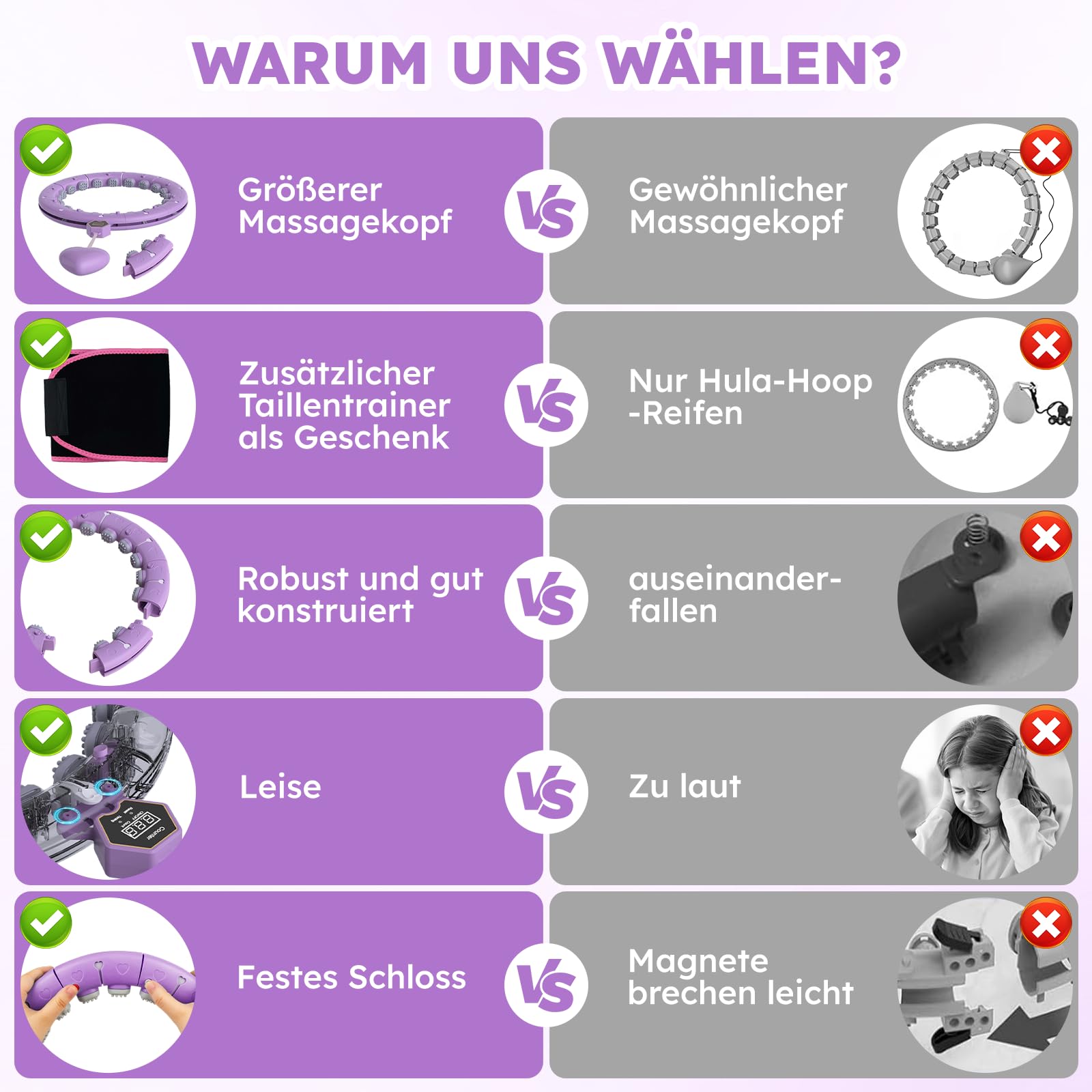 Smart Hula Hoop Reifen Erwachsene mit Gewicht Kugel und Hüftgürtel, Umfang (70-130cm) Abgebauter Fitnessreifenl, Hoopie Der Nie Herunterfällt für EIN Lustiges Training