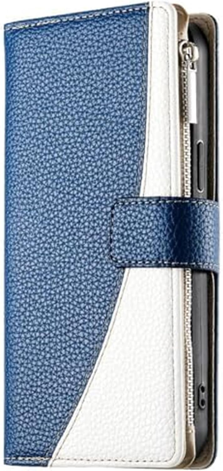 Genuine Leather Wallet Case for iPhone 17/17 Air/17 Pro/17 Pro Max, Classic Folio Cover with Card Slots, Kickstand & Wrist Strap(Blue,17 Pro)