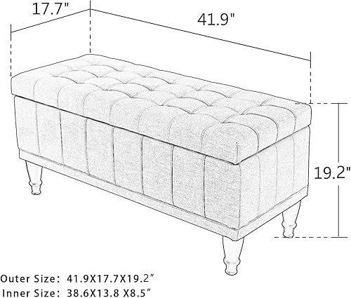 Miniatura 64 de Adeco Otomana de almacenamiento, banco tapizado rectangular de piel sintética con patas de madera, reposapiés, mesa de café para sala de estar,