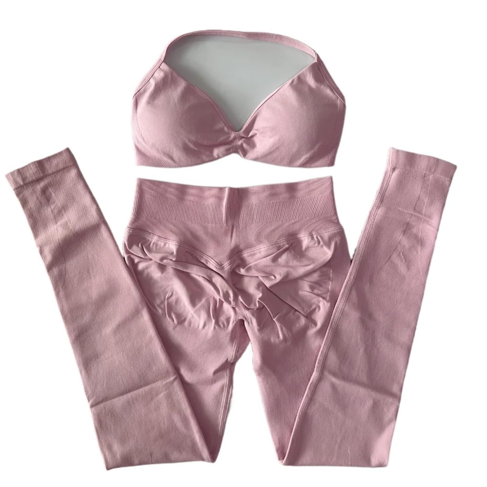 Sport Set Damen 2-teiliges Set mit Riemchen-Yoga-BH, Sport-Top, Workout-Leggings-Set, nahtloses Fitnessstudio-Set, Fitness-Kleidung, Outfit(Color 4,XS)