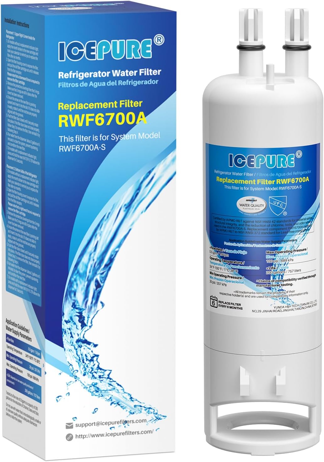 ICEPURE W10295370A Refrigerator Water Filter Replacement for EDR1RXD1, Everydrop® Filter 1, WHR1RXD1, EDR1RXD1B, KAD1RXD1, P4RFWB, 46-9081, 46-9930, 1Pack