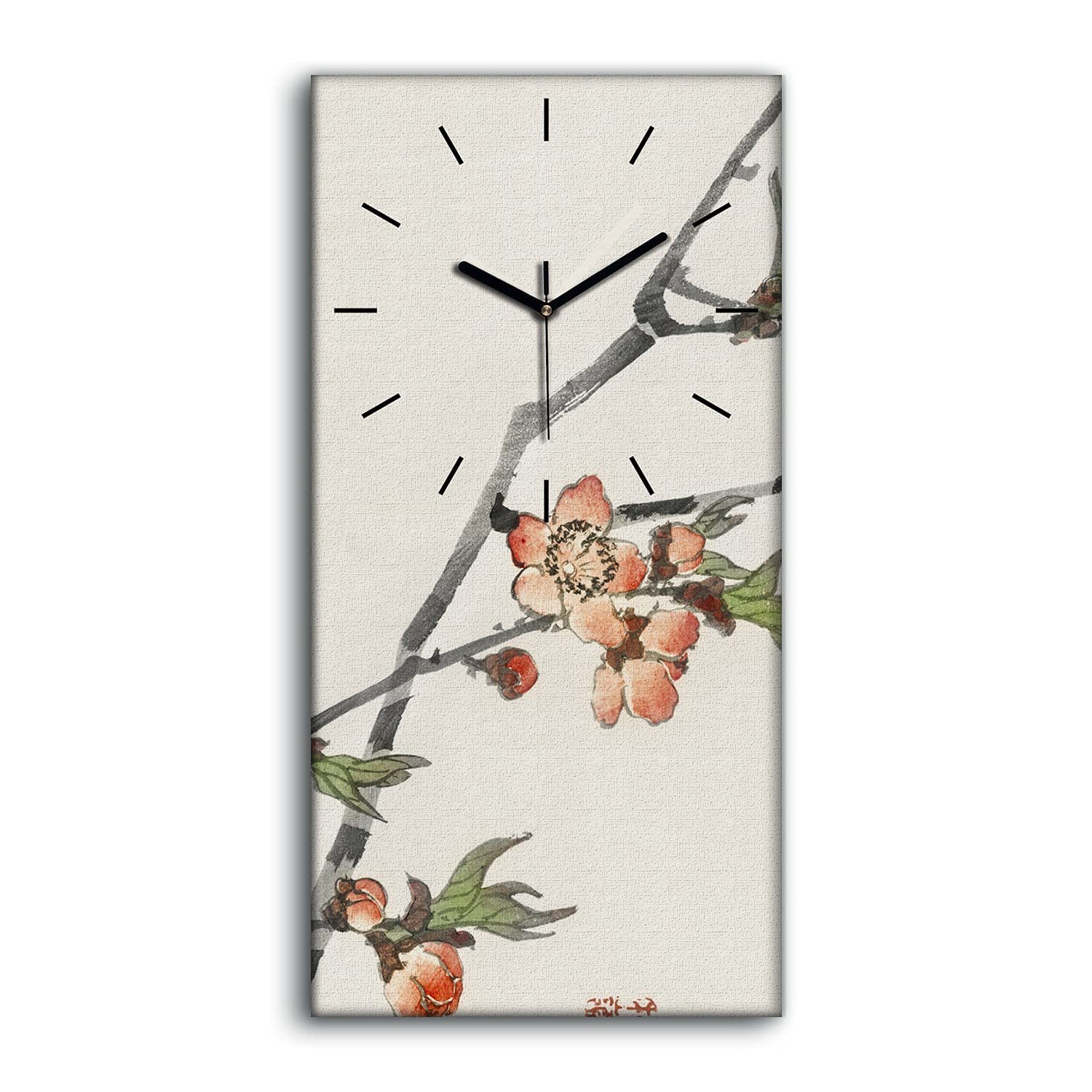 Horloge sur toile silencieuse décoration art moderne salon tableau mural fleurs asiatiques 30x60
