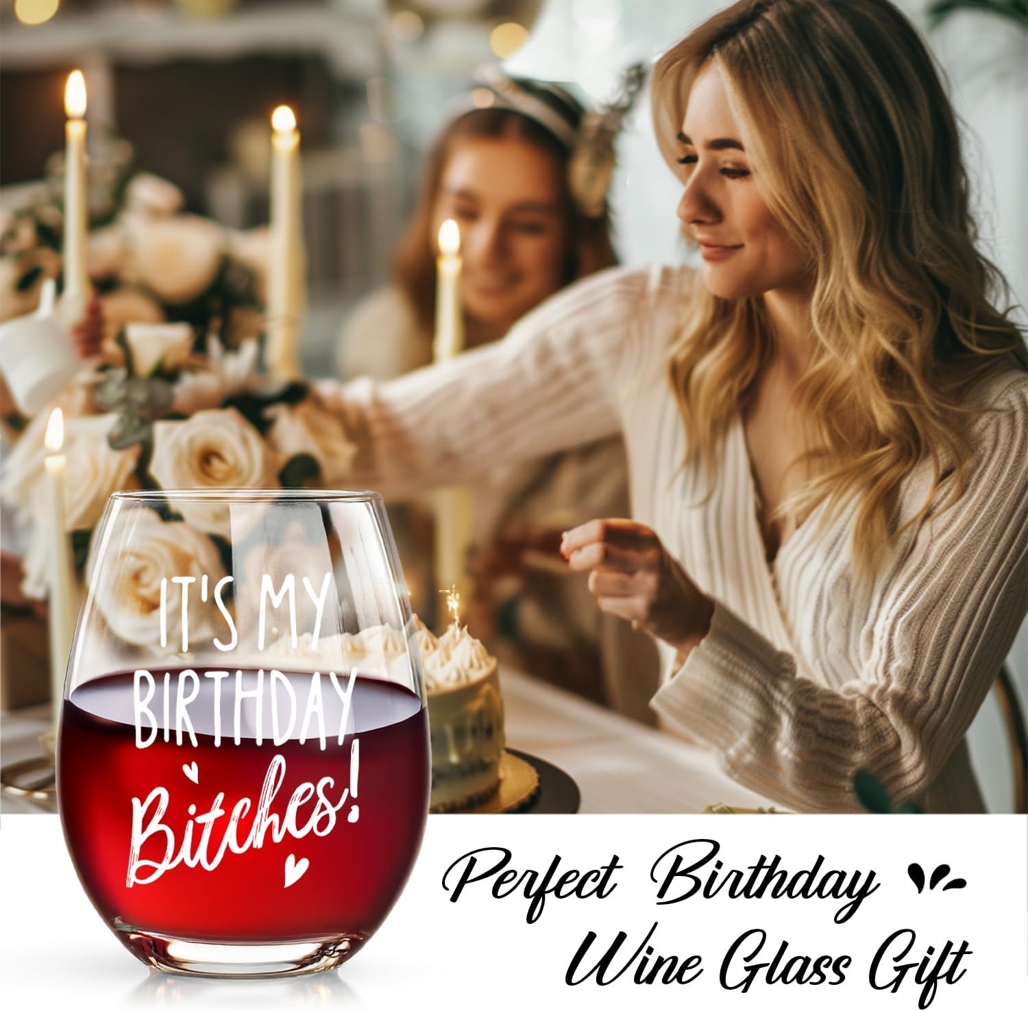 Birthday Wine Glass- It's My Birthday Bitches Stemless Wine Glass, Funny Birthday Gift for Women, Mom, Grandma, Best Friend, Sister, Coworker - 15oz Novelty Wine Cup for Her - Image 5
