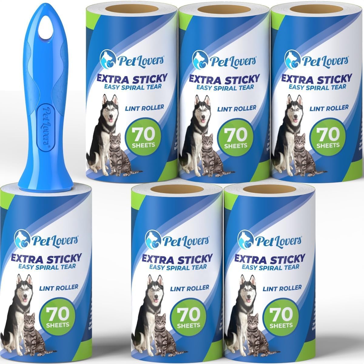 PetLovers Rodillos quitapelusas para Pelo de Mascotas con Adhesivo Extra 420 Hojas - Quitapelusas para Ropa…