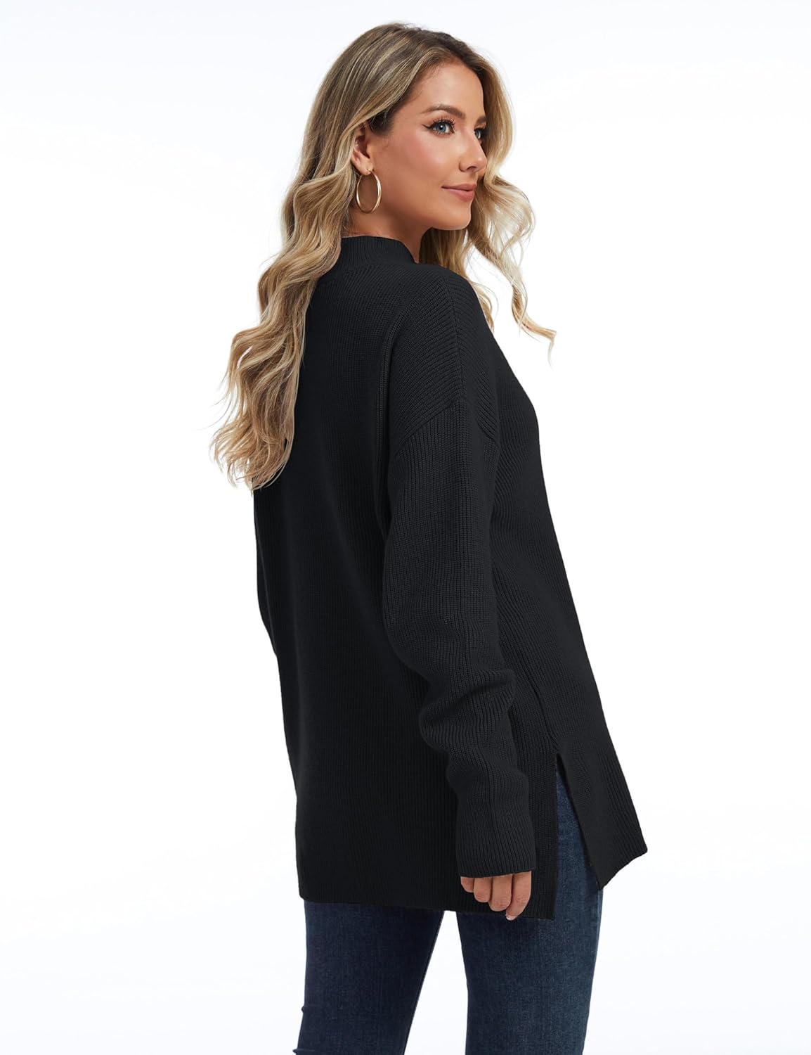 YUCOLEN Women's Oversized Sweaters Turtleneck 2026 Fall Outfits Trendy Drop Shoulder Knit Side Slit Pullover Sweater Tops - Image 2