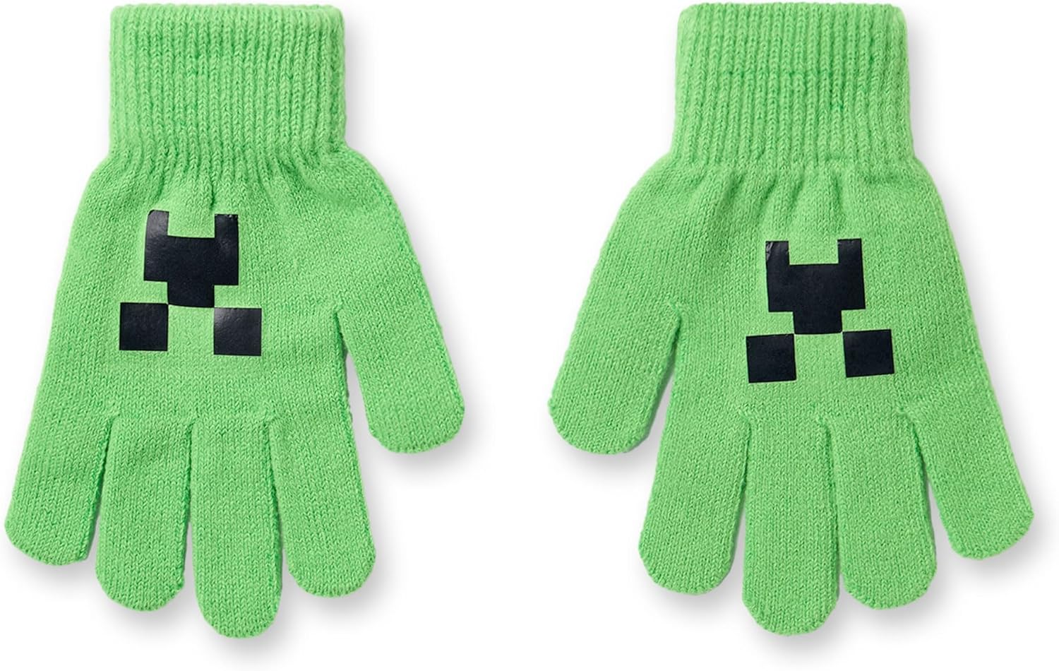 Minecraft Boys Beanie, Gloves & Scarf Set | Kids One Size Green Knitted Winter Pom Pom Hat | Warm Gloves & Scarf with Creeper Character Face Logo | Mojang Video Game Merchandise Gift