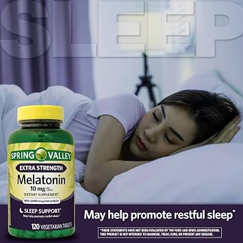Extra Strength SPR -ing Valle Melatonin Tablets Dietary Supplement, 10 mg, 120 Count + Vitamin Guide Included and Sticker