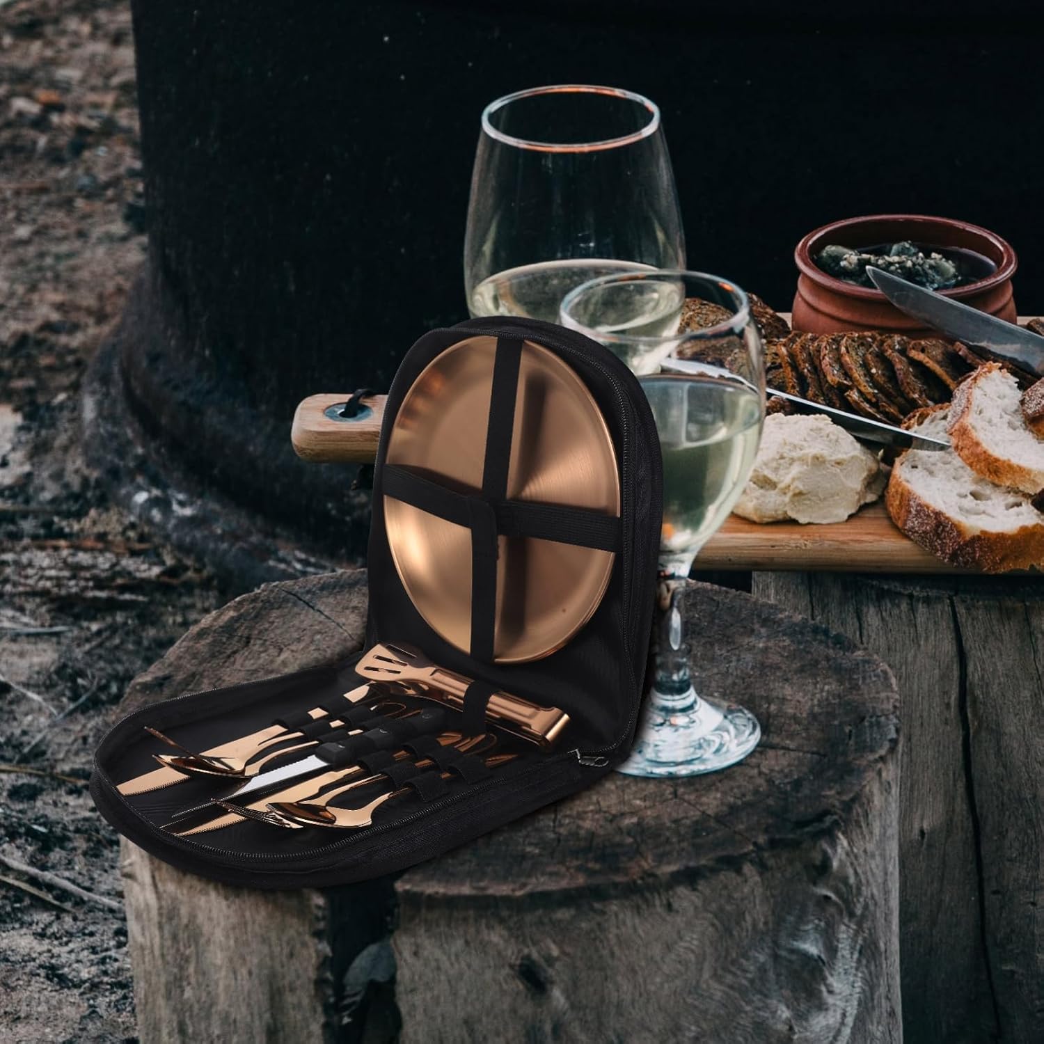 Unomor 1set Stainless Steel Cutlery with Carrying Case Picnic Camping Utensils for Outdoor Dining Ergonomic Design Elegant Tableware Camping Supply