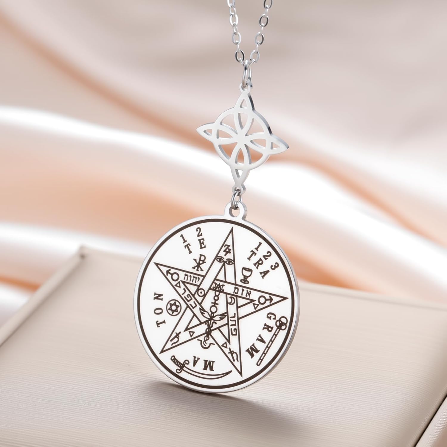 Dreamtimes Witches Knot & Tetragrammaton Pentagram Necklace Stainless Steel Mystical Symbol Pendant Necklace Celtic Knot Occult Spiritual Inspired Jewelry for Women Men - Image 2