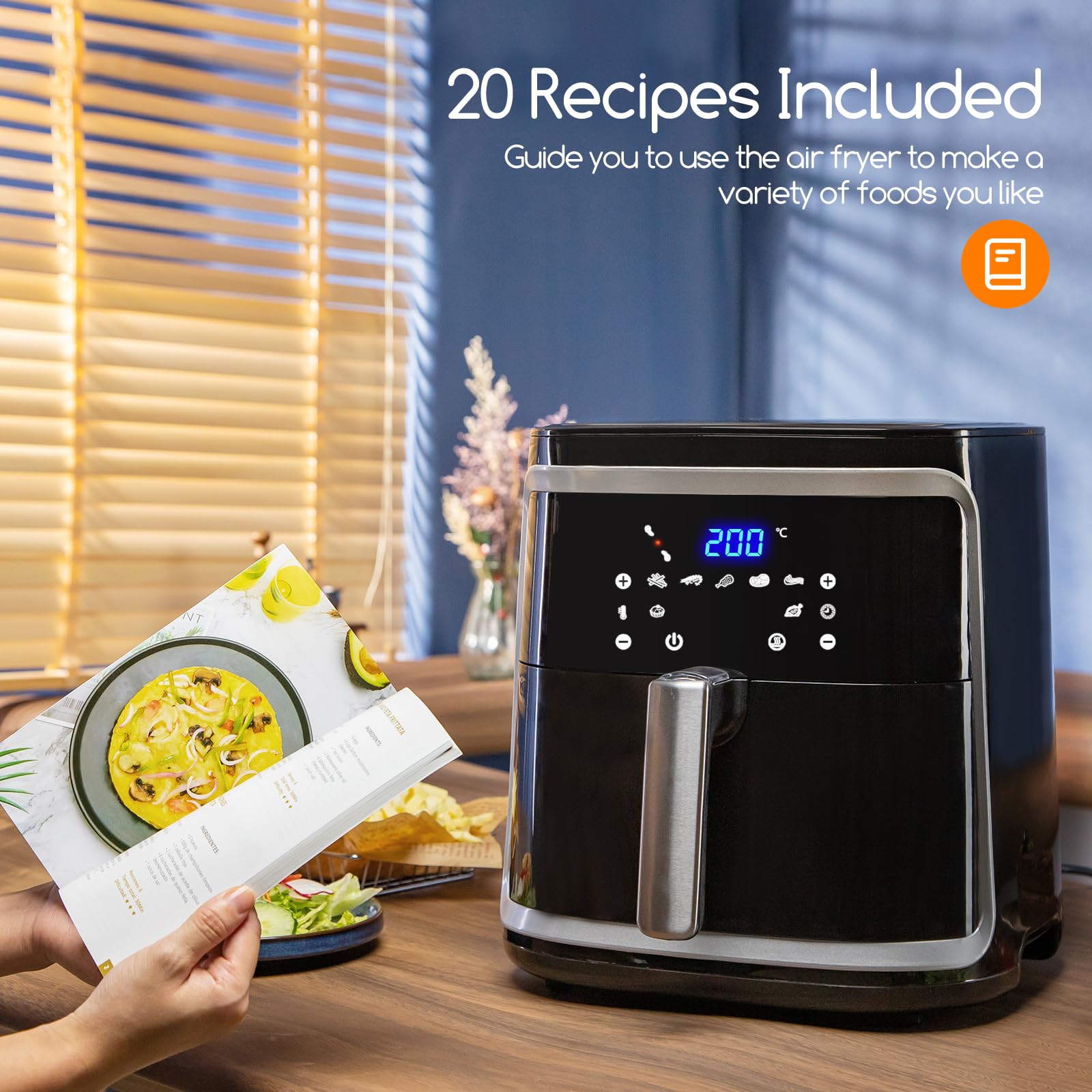 Aigostar Cube - Friteuse à air sans huile de XXL, 1900W, 7L air fryer. Livre de recettes inclus. Mode manuel et fonction maintien au chaud. Panneau tactile LED, 7 préprogrammes