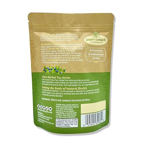 Vista 4 de Té de hoja de arándano, serie de té de hierbas puras de Palm Beach Herbals (30 unidades) [El embalaje puede variar]