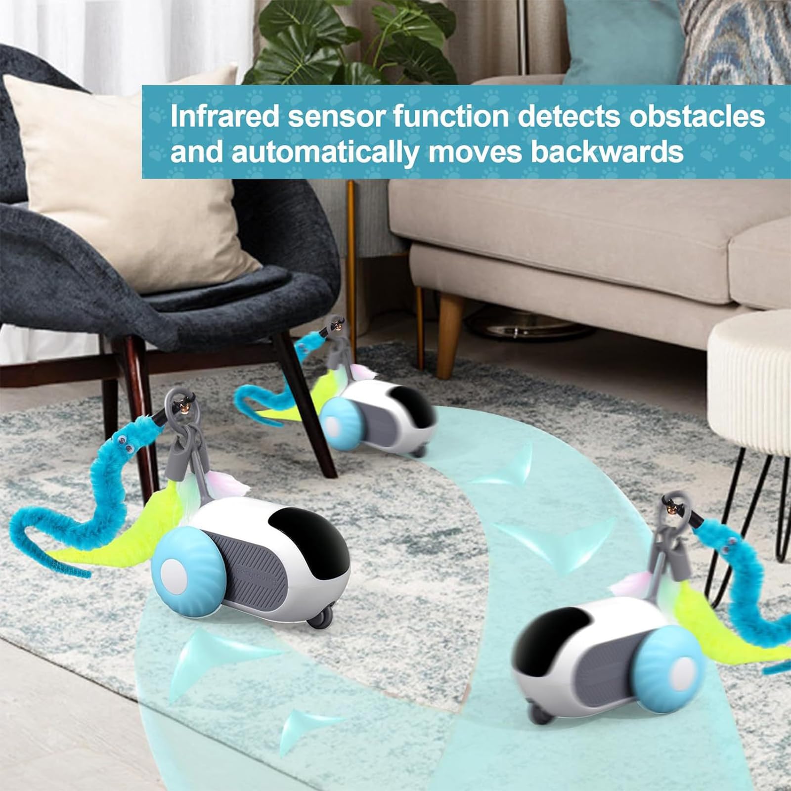 Jouet Interactif pour Chat Motorisé avec Télécommande, Tail 2.0-2024, Balle Intelligente avec 2 Modes, Rechargeable par USB