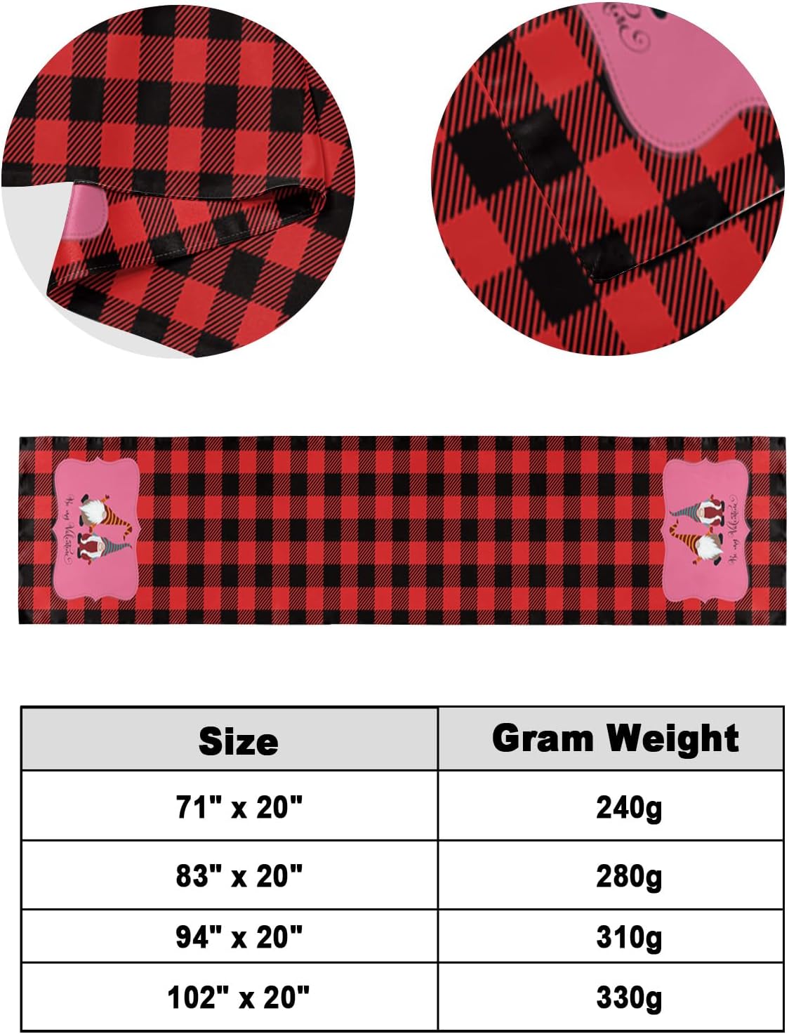 Bed Runner Scarf, Valentine's Day Lovely Dwarf Red Black Check Plaid King Bed Bedding Scarves Cover Decorative Bed Scarf for Home Hotel Guesthouse Bedroom Wedding Room Guestrooms 102"x20"