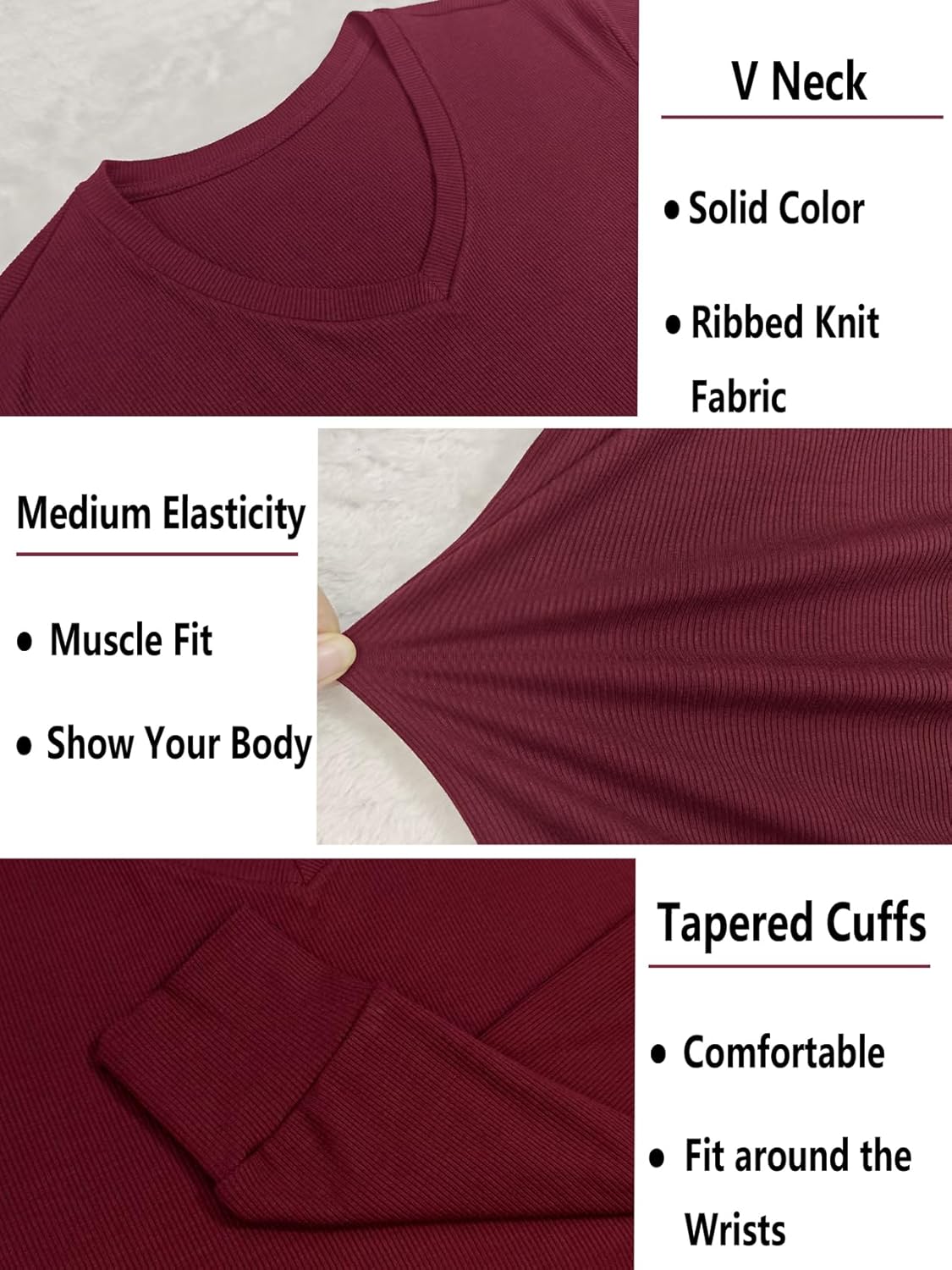 Men's Muscle T-Shirts V Neck Thermal Long Sleeve Tee Casual Ribbed Undershirts - Image 3