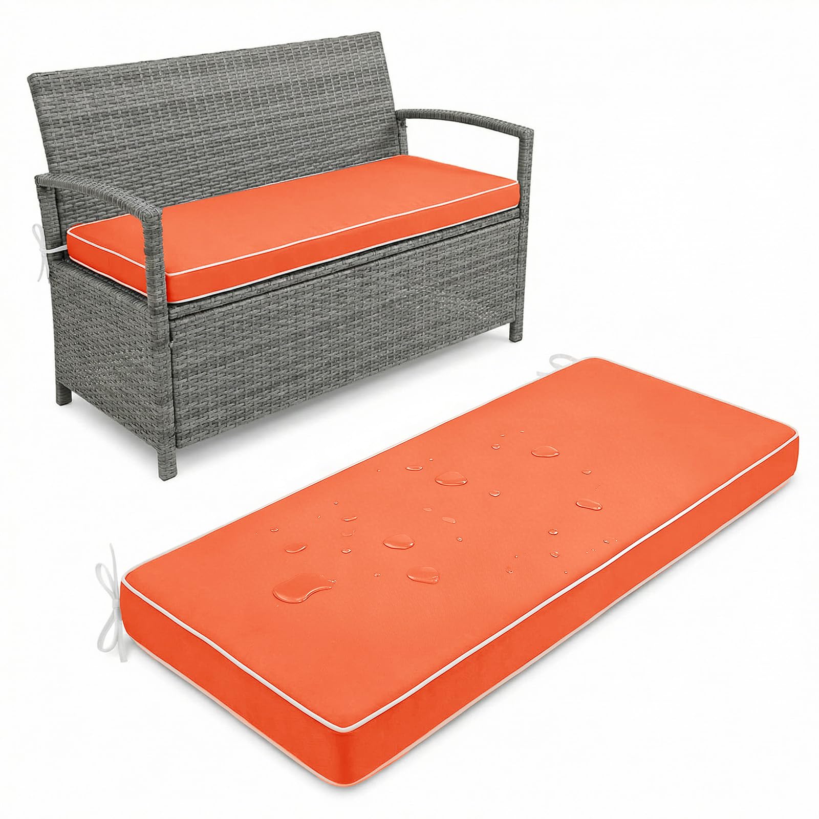 Aocase Outdoor Bench Cushion 5 cm Thick 155x40cm waterproof Garden Bench Seat Pad 2/3/4 Seater with Non-Slip Backing for Patio Bay Windows Swings Indoor/Outdoor Long Chairs Multiple Sizes,Orange