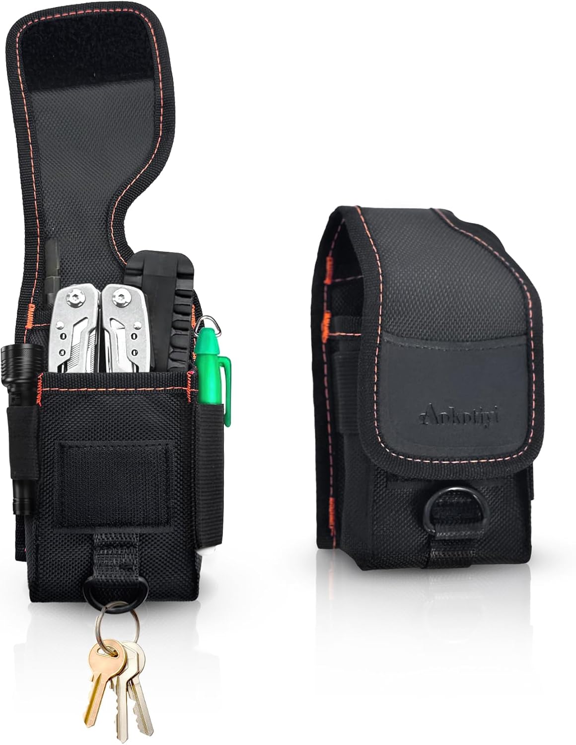 Multitool Holster Sheath with Belt Clip, Small Multi-Pocket EDC Tool Pouch Compatible with Leatherman Wave+, Tactical Tool Organizer for Camping, Work, Men, 600D Nylon