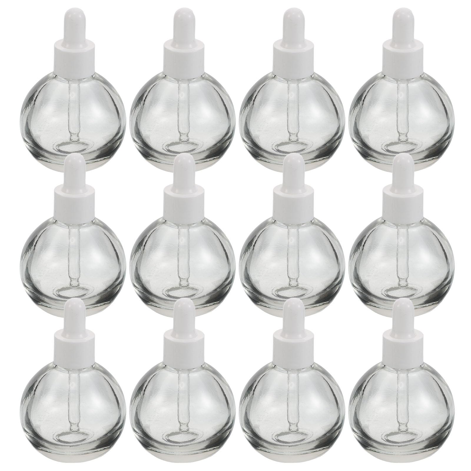 Mipcase 12 Piezas Botella con Gotero Frasco Gotero Esférico de Vidrio 30ml, Rellenable, para Aceites Esenciales y Mezclas de Aromaterapia, Viaje y Almacenamiento en Casa, Blanco con