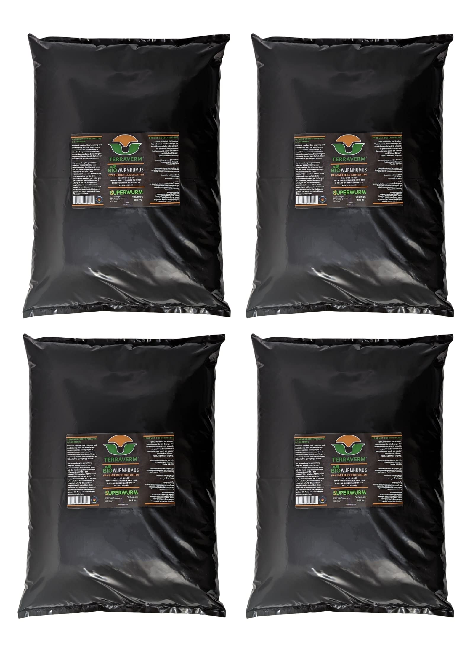 40 Liter TerraVerm BIO Wurmhumus -Pflanzenerde für Balkon und Garten -Dünger für Hochbeet, Kräuter, Gemüse, Blumentopf - chemiefrei - biologisch, organisch, natürlich