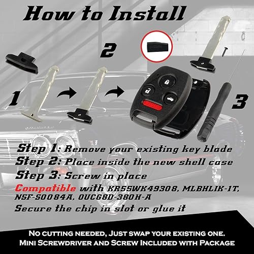 Miniatura 5 de No se requiere corte - Funda y almohadilla para llavero de entrada sin llave para Honda 2003-2012 Accord / 2006-2013 Civic EX / 2009-2015 Pilot