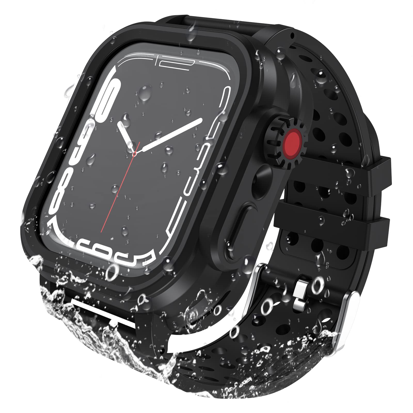 OWKEYWaterproof Apple Watch Case 45MM Series 8| 7 with 3PCS Premium Soft Silicone Band, Dropproof Shockproof Impact Resistant Rugged Protective iWatch Case Bulit-in Screen Protector