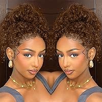 Vista 22 de UMEGOOD - Peluca de cabello humano rubio miel de 200 % de densidad, 13 x 6 HD, transparente, encaje frontal, cabello humano prearrancado de 13 x 6