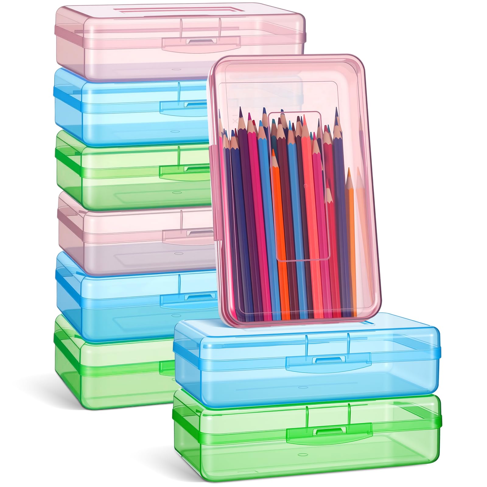 Fainne 24 Pack Pencil Boxes for School Clear Plastic Pencil Case Large Plastic Crayon Box Stackable Classroom Stationery Organizer School Supplies (
