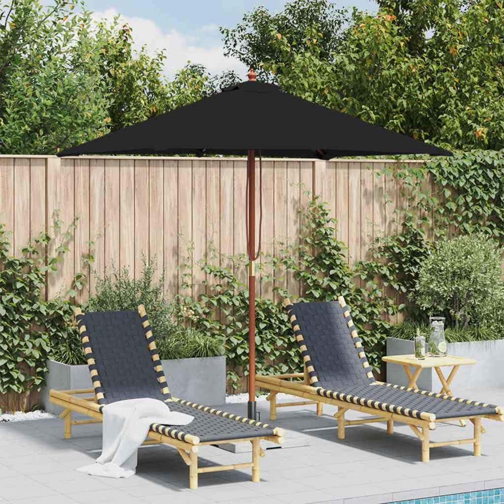 Ombrellone con palo in legno, nero, 150 x 200 cm, rettangolare, pieghevole, da giardino, terrazza, mercato, piccola protezione solare per balcone, terrazza, giardino