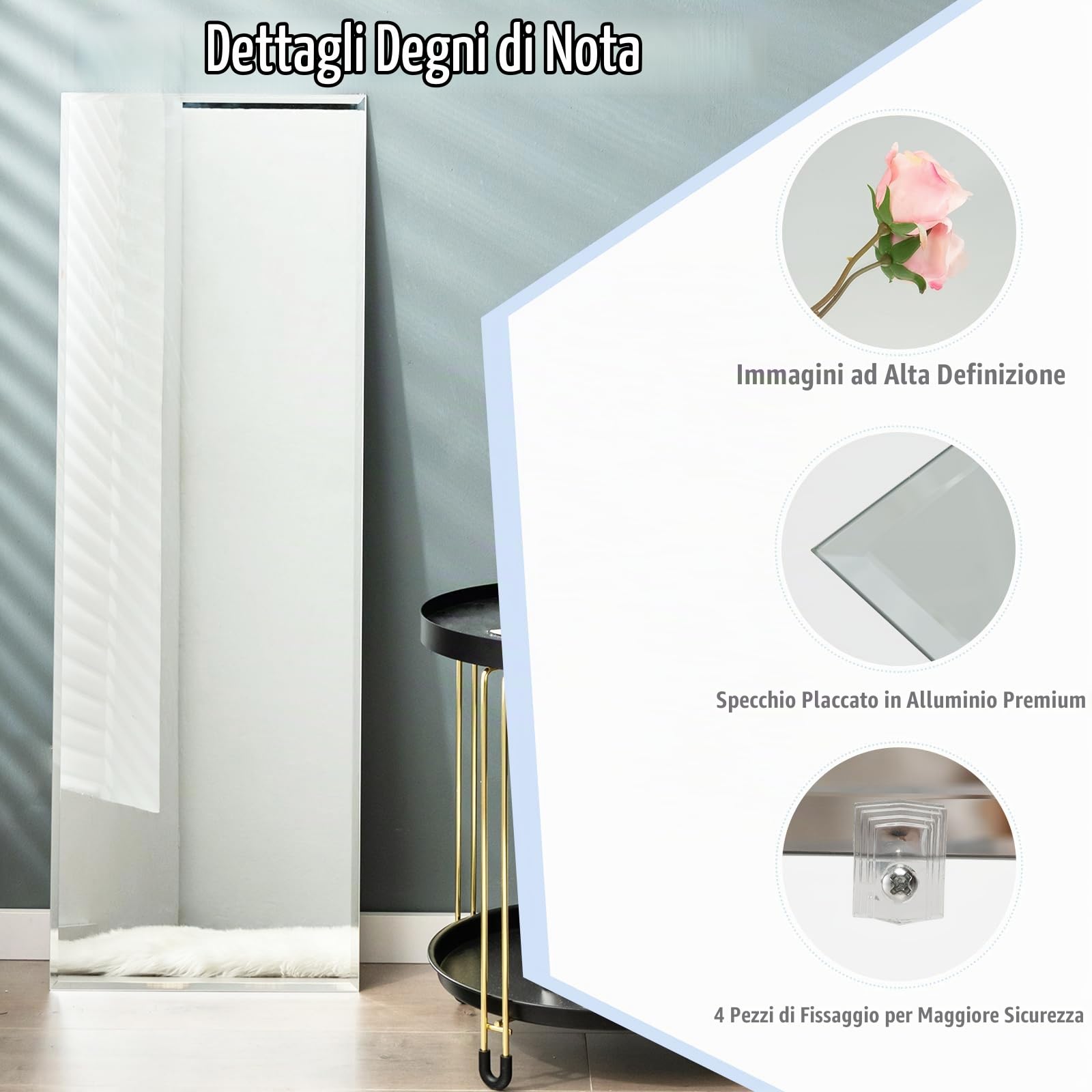 HOMASIS Specchio da Parete Moderno, Specchio a Figura Intera 110 x 38 cm, Senza Cornice, Specchio Rettangolare, Specchio da Parete Lungo per Camera da Letto, Soggiorno, Ingresso