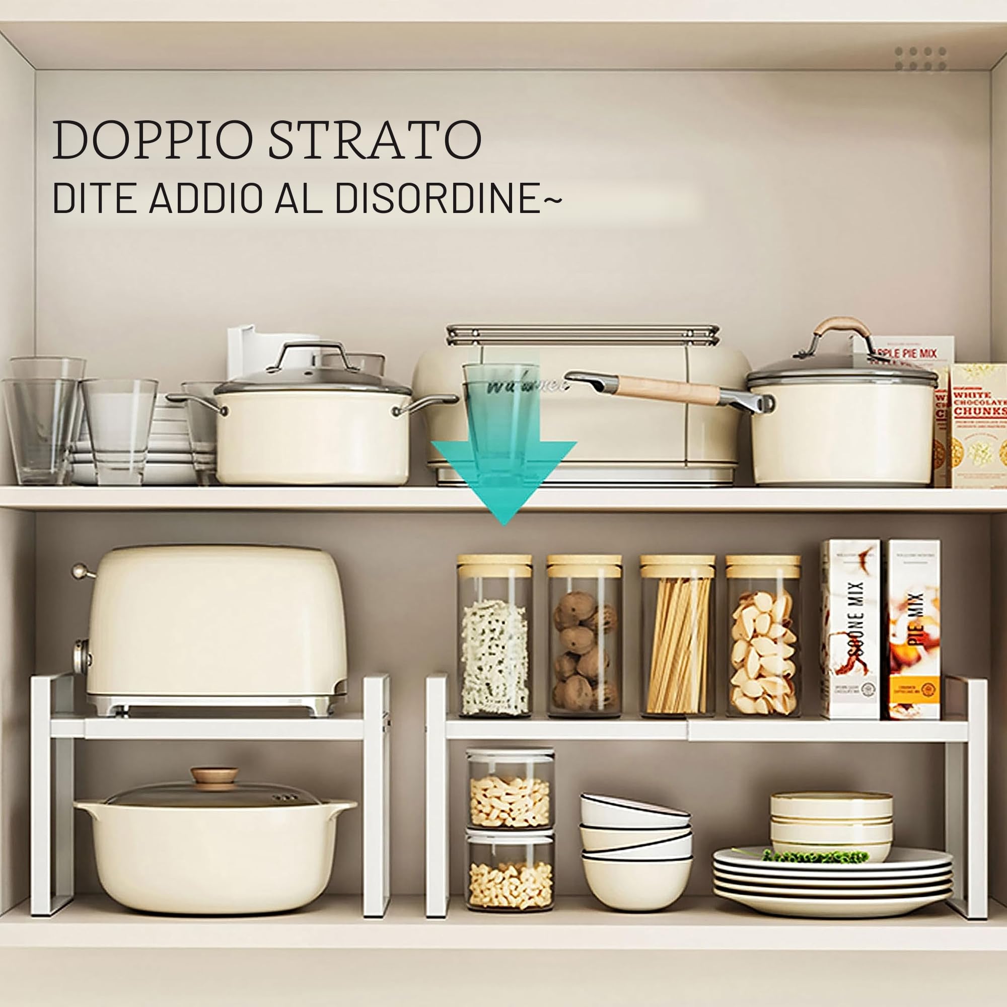 devesanter Mensola telescopica per armadio espandibile, ripiano per armadio espandibile, portaspezie espandibile, ripiano da cucina organizer per armadio da cucina e piani di lavoro, banconi, dispensa