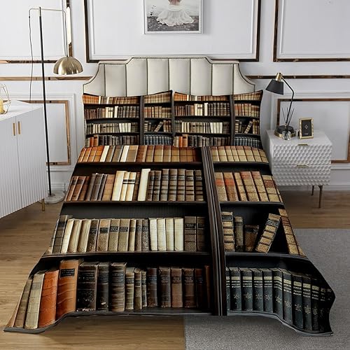 Miniatura 6 de Erosebridal Juego de edredón retro de biblioteca individual, regalo para amantes de los libros, juego de ropa de cama de libros literarios, juego de