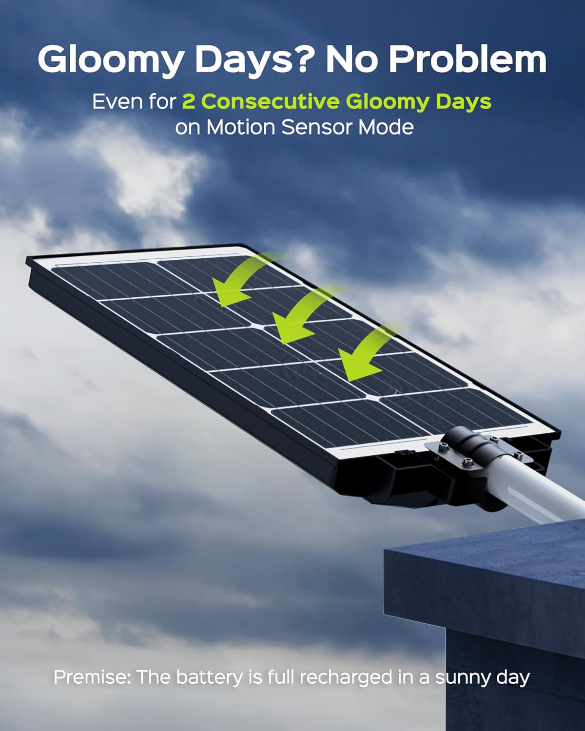 Image showing the solar street light operating effectively even on gloomy days.