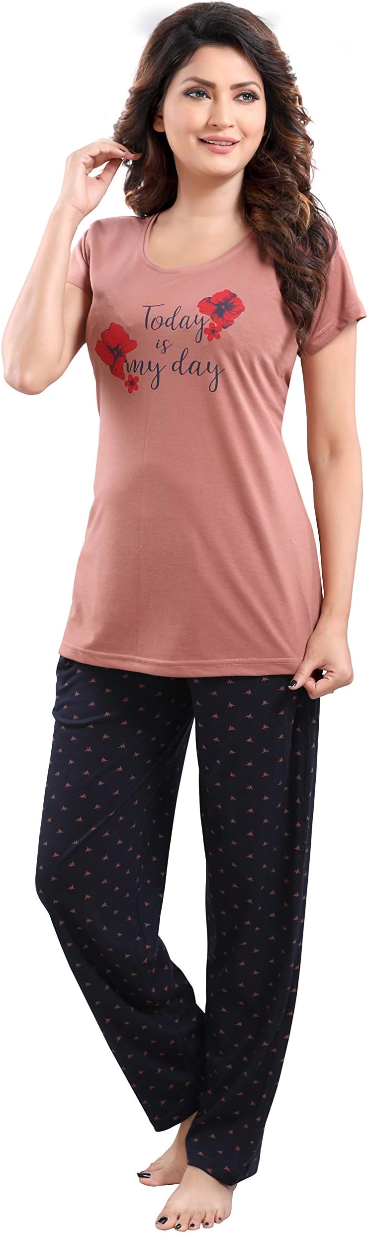 DZZOCotton Night Suit for Women Girls | Women's Printed Cotton Night Suit Set Pyjama Set Sleepwear Nightwear Nightdress Loungewear