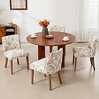 Vista 2 de Farmhouse Dining Chairs Set of 4 Upholstered Floral Pattern Kitchen Chairs with Low Back, Linen Dining Room Chairs with Wood Legs for Home