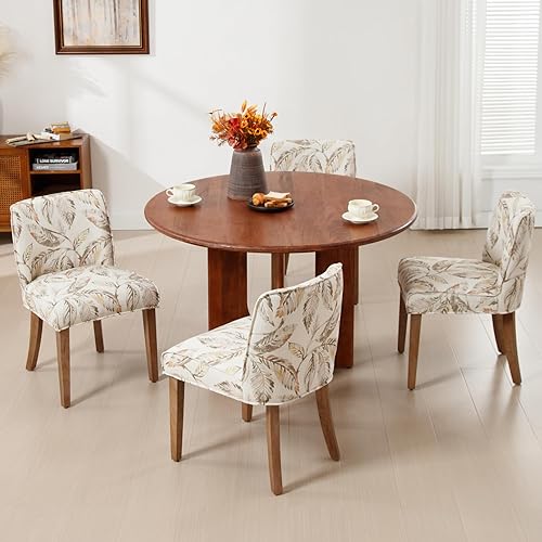 Miniatura 2 de Farmhouse Dining Chairs Set of 4 Upholstered Floral Pattern Kitchen Chairs with Low Back, Linen Dining Room Chairs with Wood Legs for Home