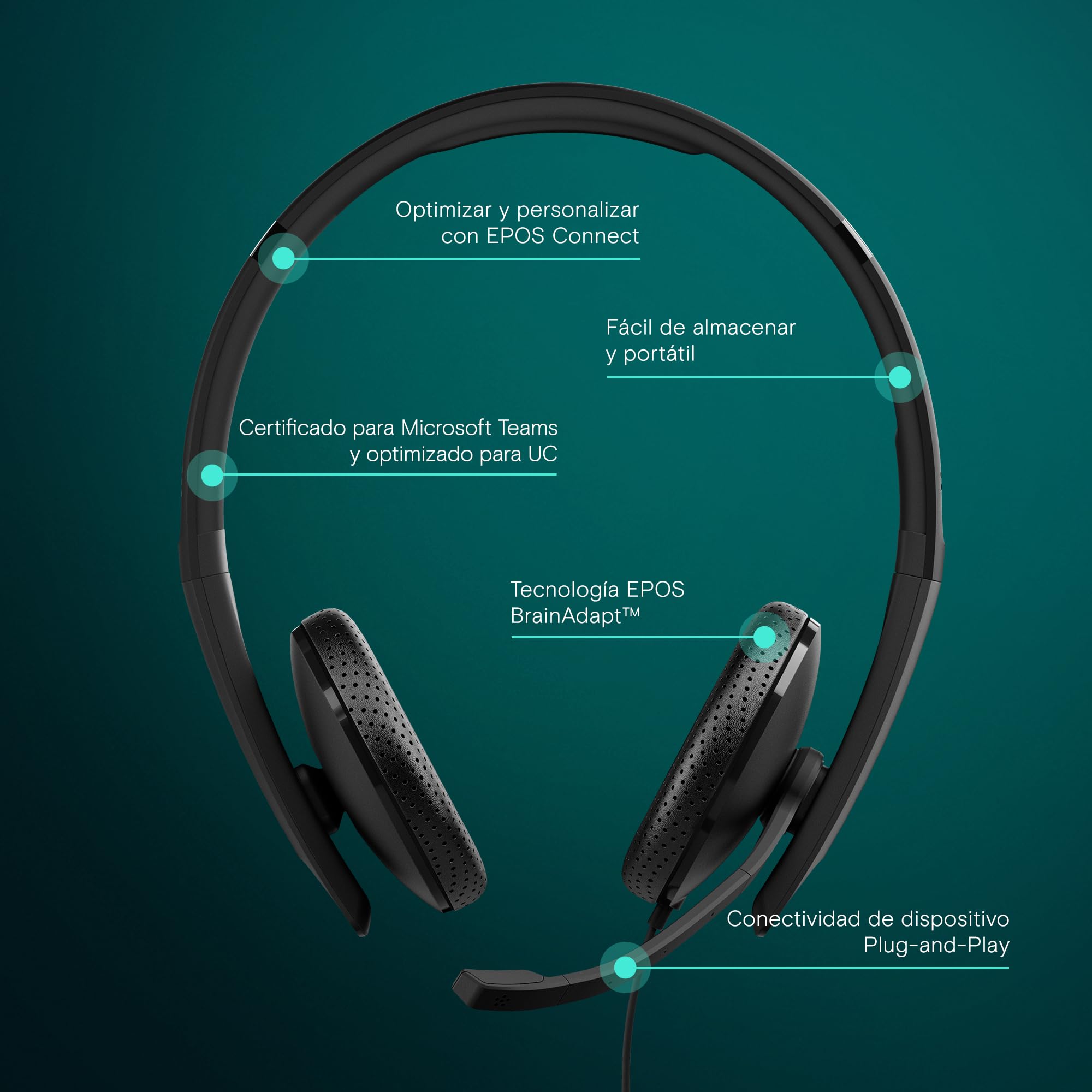EPOS Auriculares con micrófono y SENNHEISER C10 3.5 mm, Cascos con Cable con una y Flexible y tecnología BrainAdapt, Negro, C10, 3.5mm Jack