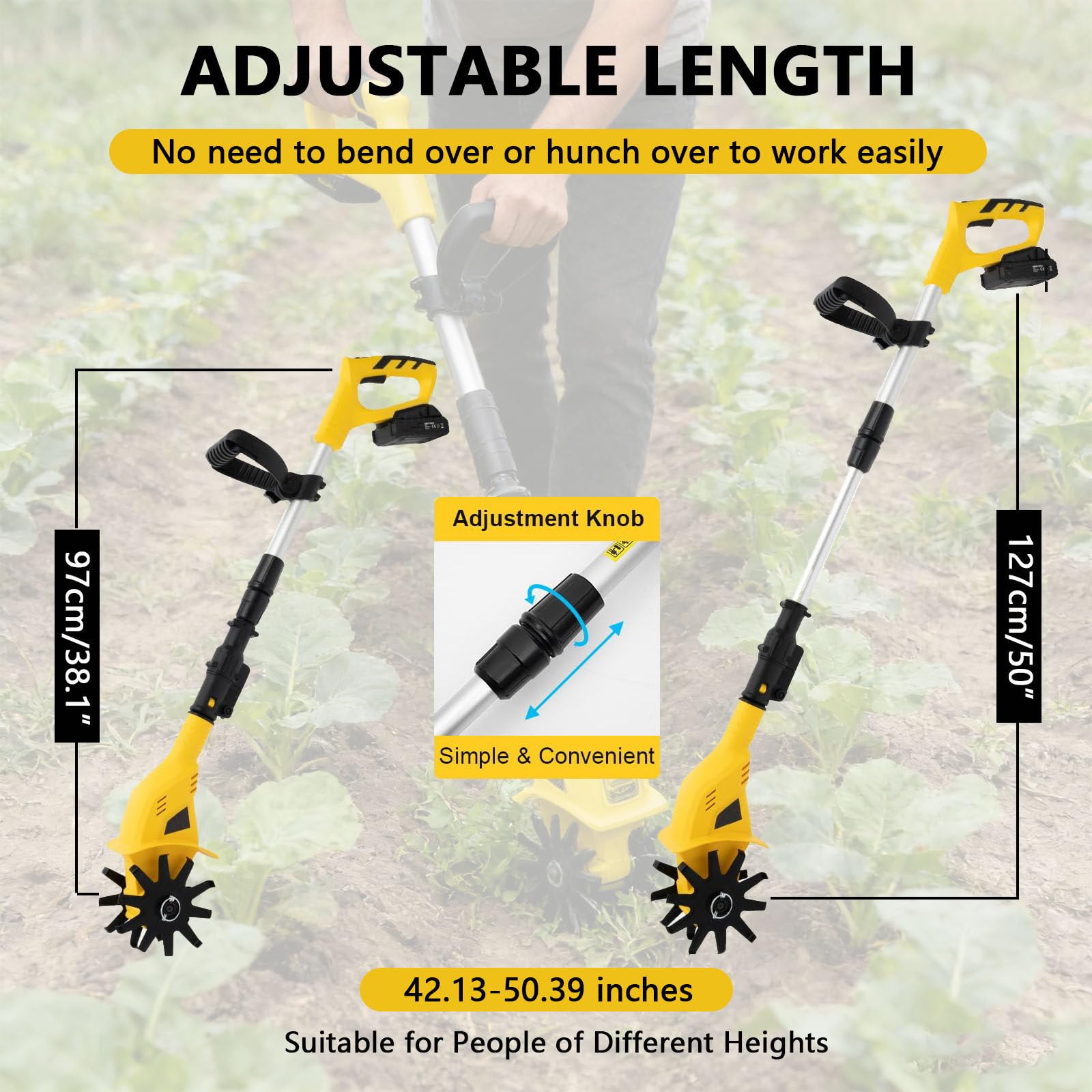 Motoazada inalámbrica 20 V, Pica de Suelo con batería de Litio, Ancho 10 cm, Profundidad 10 cm, Doble Mango ergonómico, para Cultivo de Suelo 1Battery