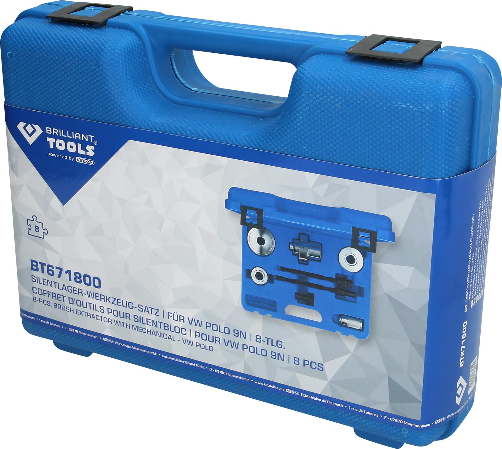 BRILLIANT TOOLS BT671800 Kit utensile silent block, per VW Polo 9N, 8 pz [Powered by KS TOOLS]