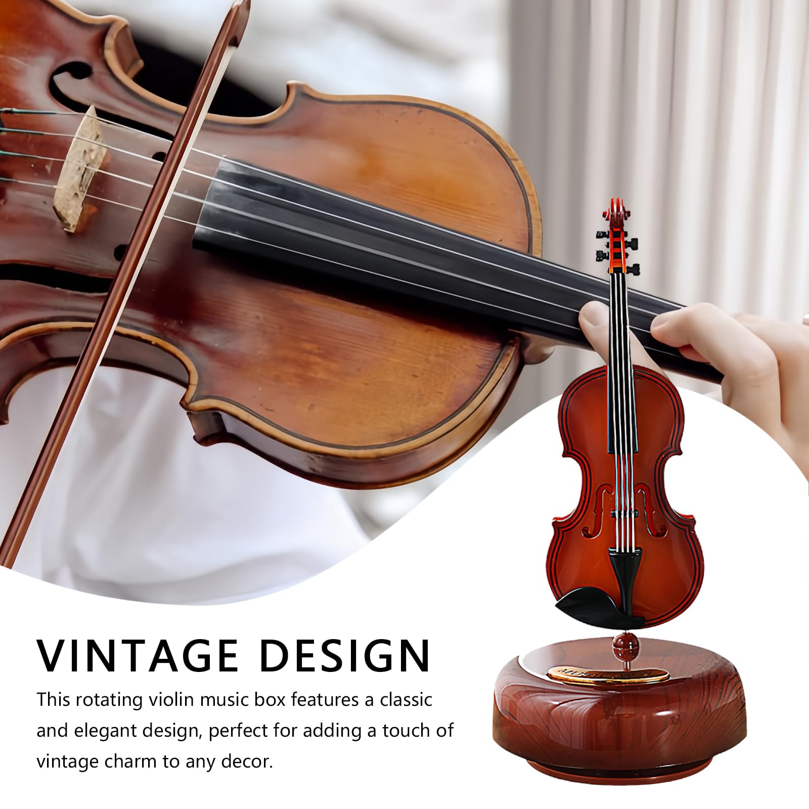 Musiin Violin Music Box, Creative Music Box Violin with Rotating Music Base - Image 4