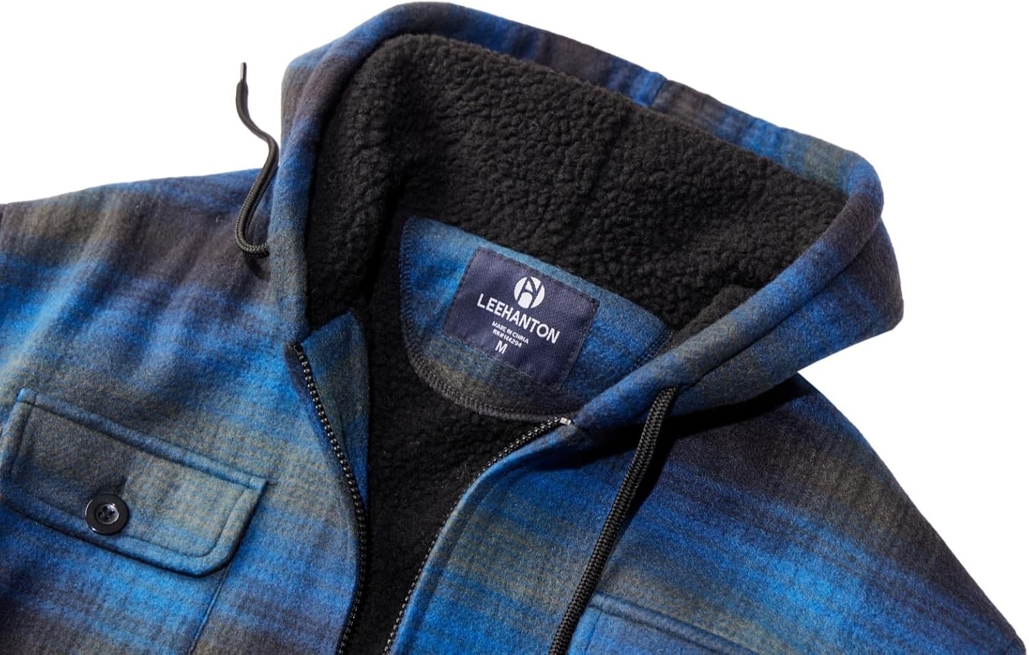 LeeHanTon Mens Flannel Jackets Sherpa Lined Fleece Zip Up Winter Warm Workout Plaid Sweatshirt with Hood - Image 4