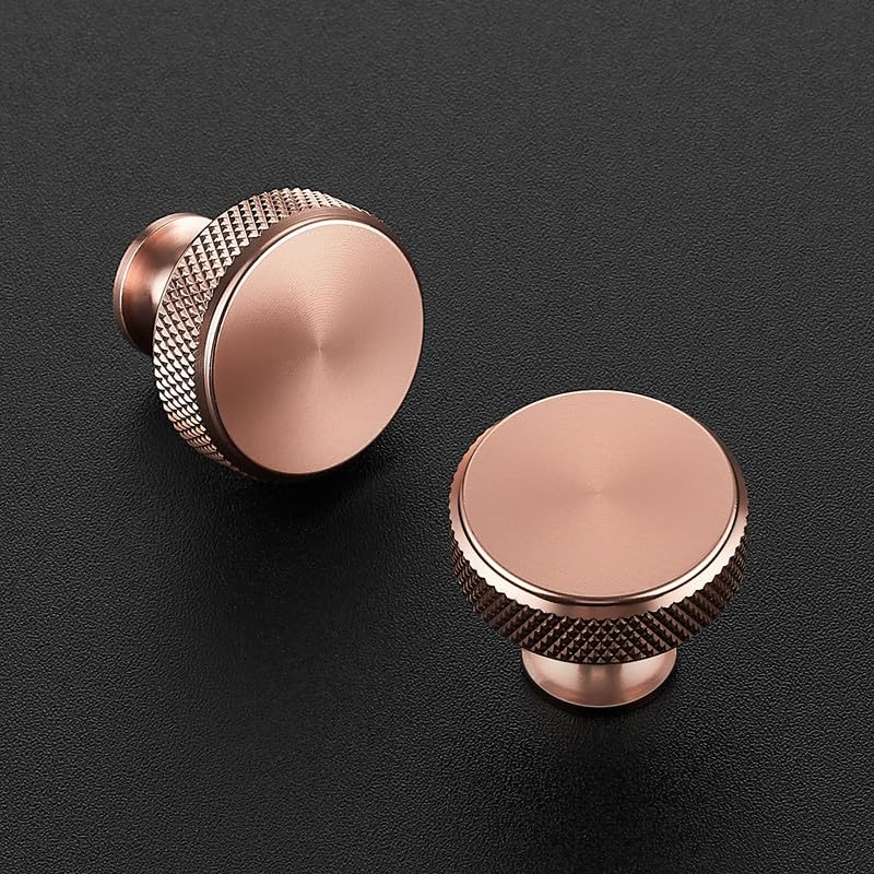 Image of Ravinte 10 Pack Champagne Bronze Cabinet Pulls Kitchen Cabinet Hardware Knobs Round Solid Knurled Handles Single Hole Drawer Knobs for Cupboard Furniture Dresser Pulls