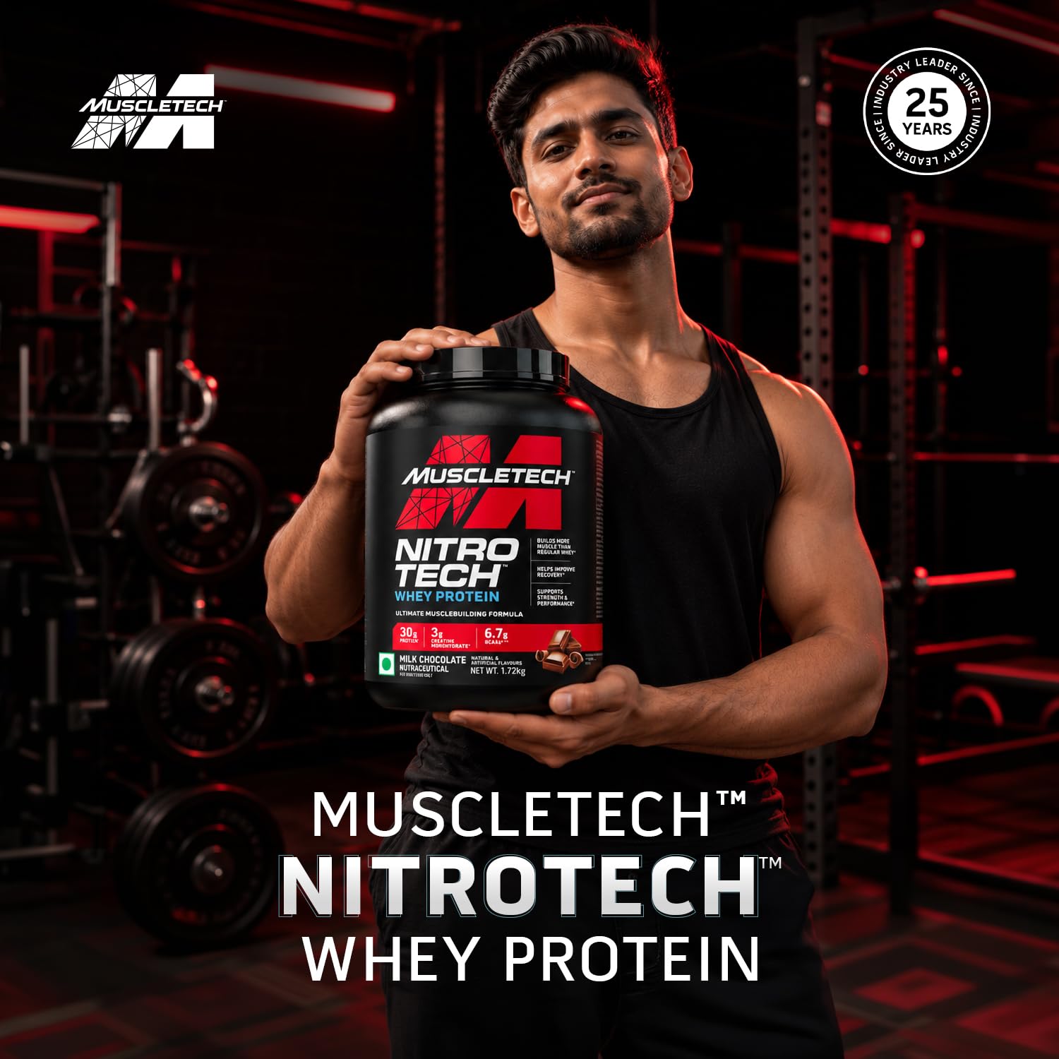 MuscleTech Nitro-Tech Whey Protein, 1.72kg (3.8lbs), Milk Chocolate, 30g Protein, 3g creatine monohydrate, 6.7g BCAA, ultimate muscle building formula, increase strength & performance — Amazon image 3