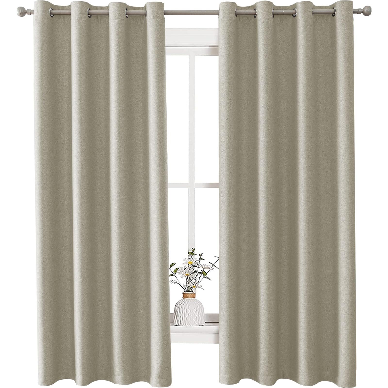 Ystyle Cortinas Opacas 2 Piezas, Cortina Efecto Lino, Cortinas Dormitorio, Cortinas Termicas Aislantes Frio Y Calor, Cortinas Salon Modernas, Cortina Acustica, 117x137 Cm, Beige Global Recycled Standard Global Recycled Standard Global Recycled Standard