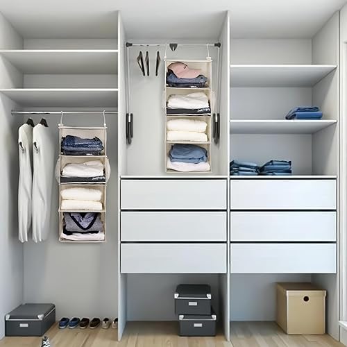 Miniatura 6 de MAX Houser Organizador colgante de armario de 4 niveles, ahorra espacio, estante colgante de armario con 2 ganchos resistentes para almacenamiento,