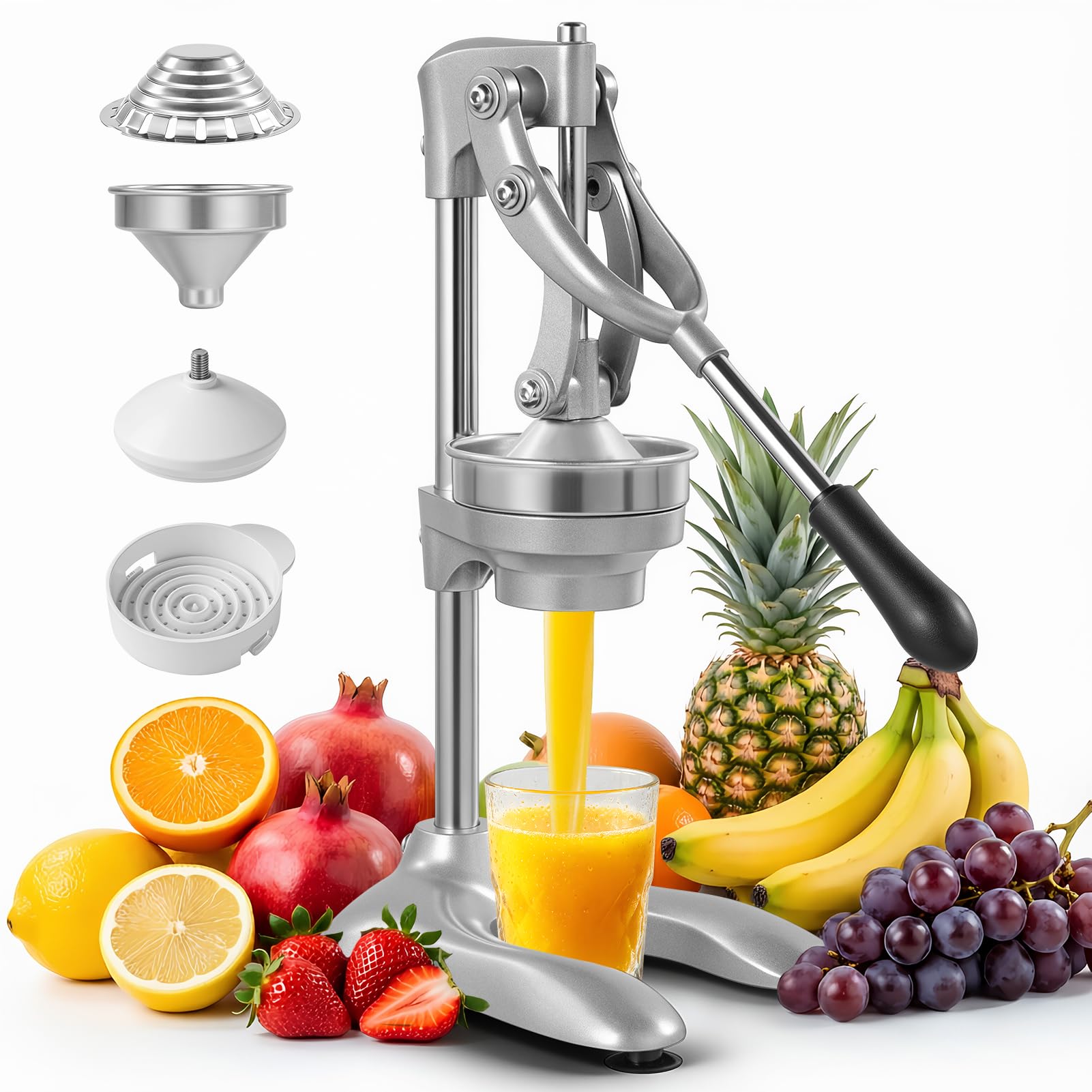 Exprimidor Manual, Exprimidor de Naranjas Profesional, Lemon Squeezer, Exprimidor Mano Prensa Manual, Comercial Exprimidor Limon para Naranjas, Limones, Granada, Pomelos, Cítricos, Gris Claro