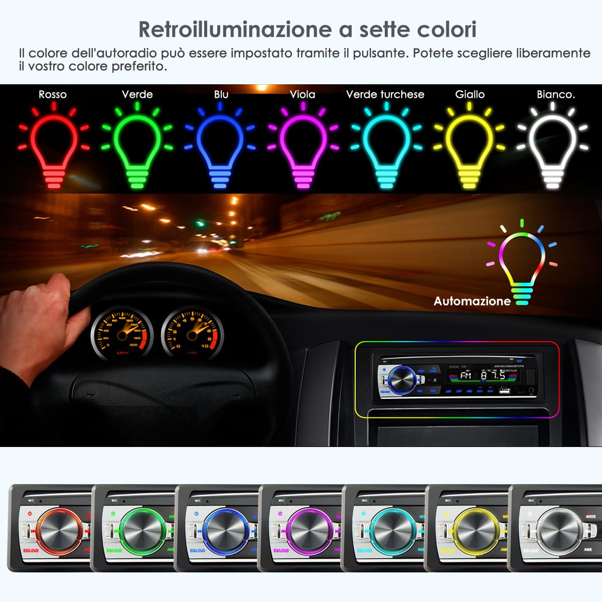 Autoradio Bluetooth con sistema vivavoce autoradio con Bluetooth USB/TF/lettore MP3/radio con connessione AUX Auto, autoradio FM con telecomando 1 DIN RDS Funzione di ricarica rapida