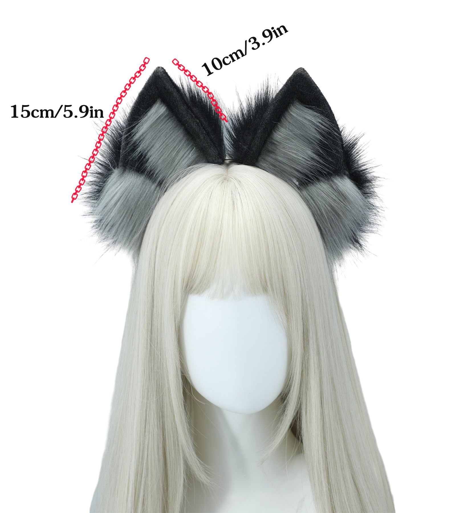 Dodheah Wolf Ears Headband Fox Cat Ears Hairband Animal Cosplay Headwear Halloween Christmas Costume Accessories Black grey - Image 4
