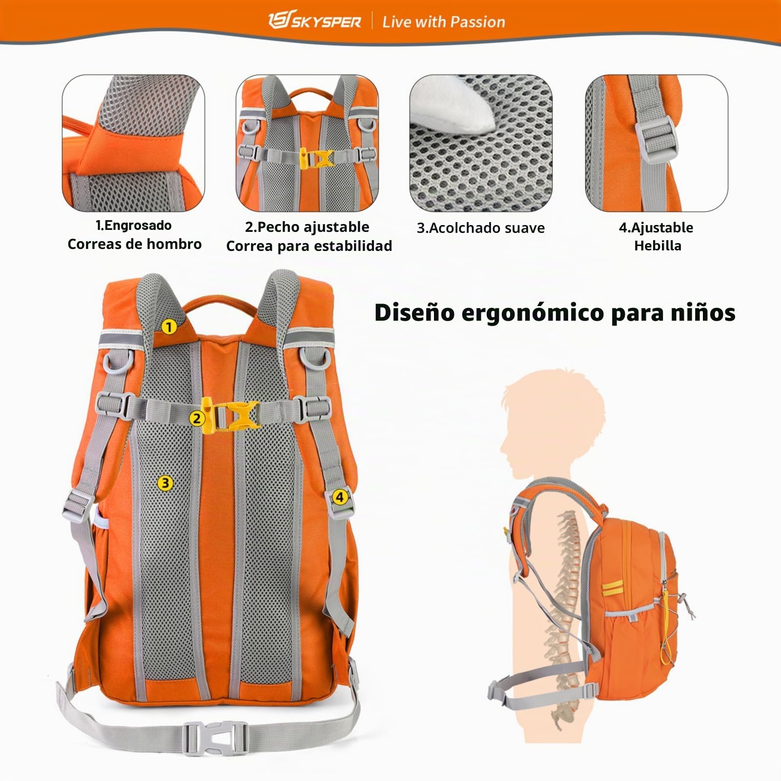 SKYSPER Mochila Infantil 12L, Mochila de Jardín de Infantes | para Niños y Niñas de 3 a 8 Años Mochilas Escolares Primaria
