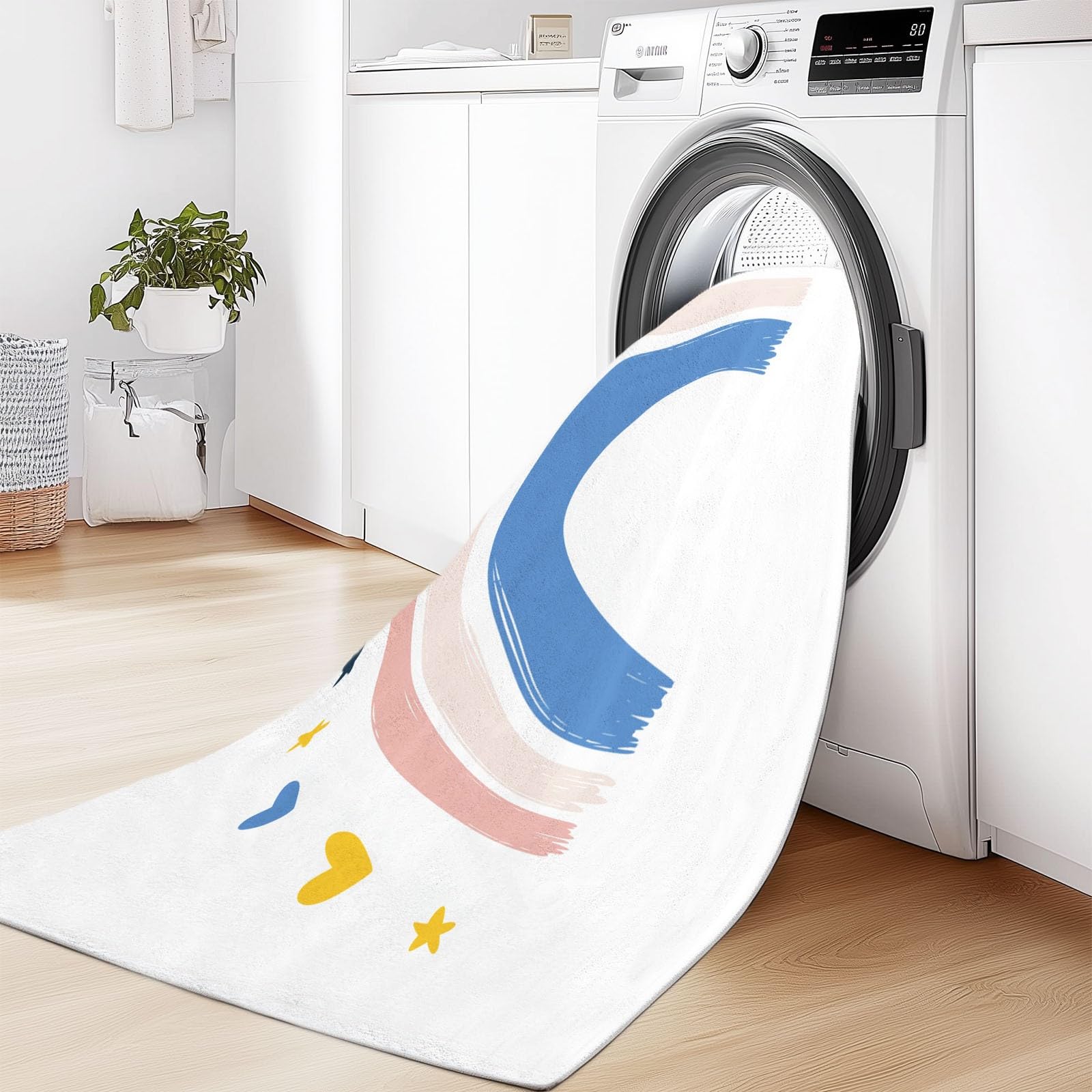Böhmisch Teppich Waschbar Regenbogen-Herzen Sterne Teppich 100 x 160 cm, Weiche Niedriger Teppiche rutschfest Waschbar Pflegeleicht Teppiche Für Wohnzimmer Schlafzimmer Küche
