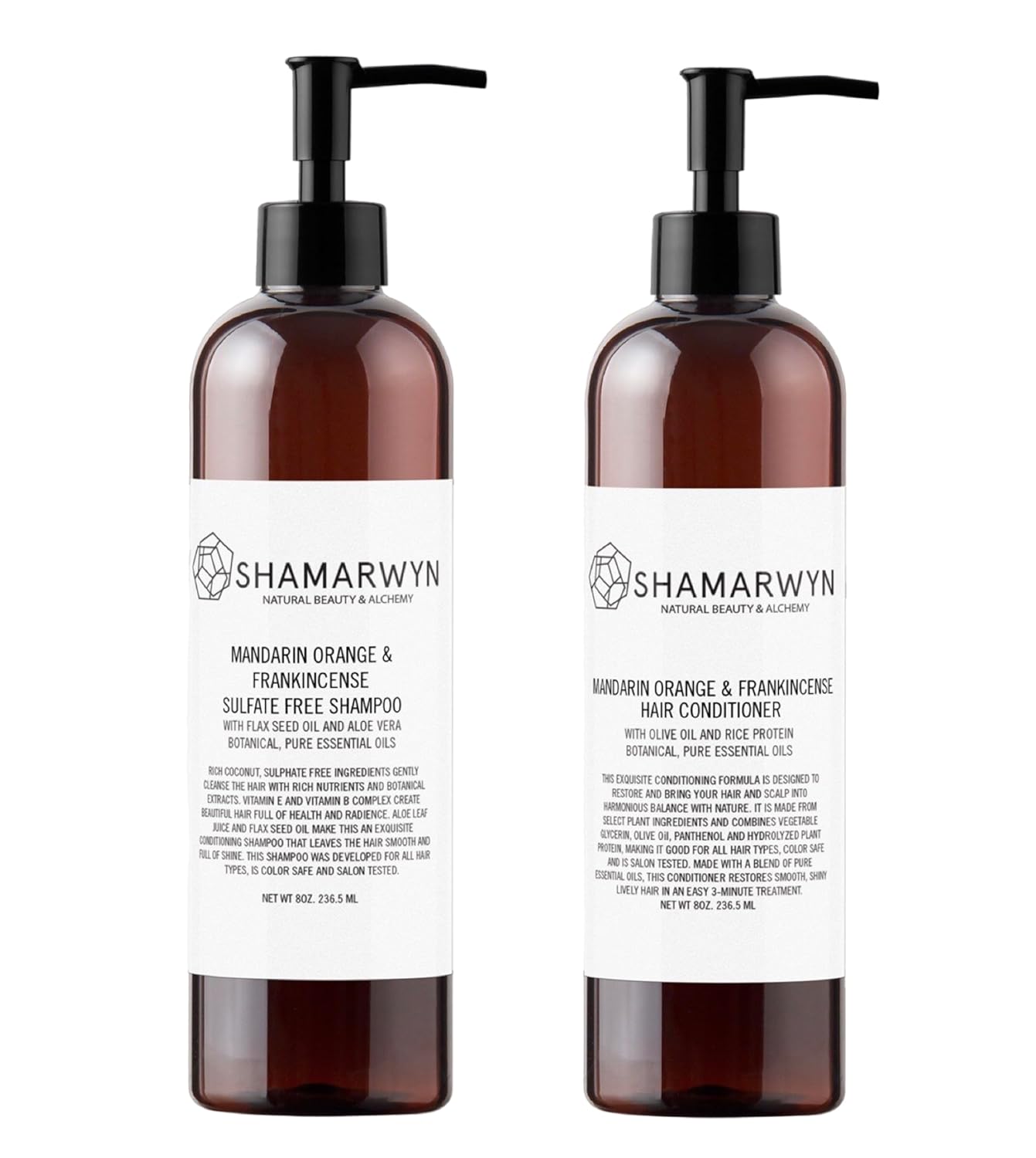 Shampoo, Conditioner Set, Mandarin Orange and Frankincense Sulfate Free Natural,Organic Color Safe 8oz each